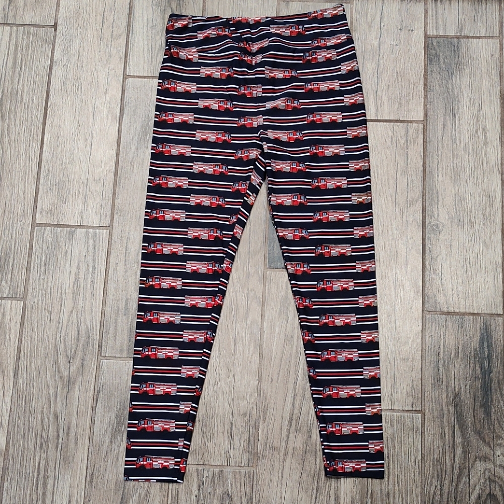 Lularoe TC Firetrucks Striped Navy Red White Leggings NWOT